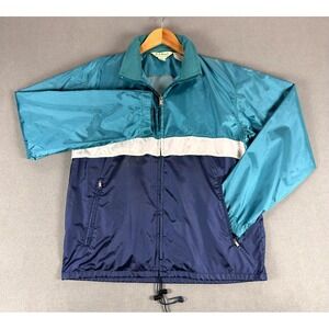 LL Bean Windbreaker Jacket Medium Blue Green Nylon Packable Vintage 90s Hiking